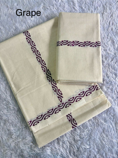 Flowers Waves Print Set Mundu – Premium Quality