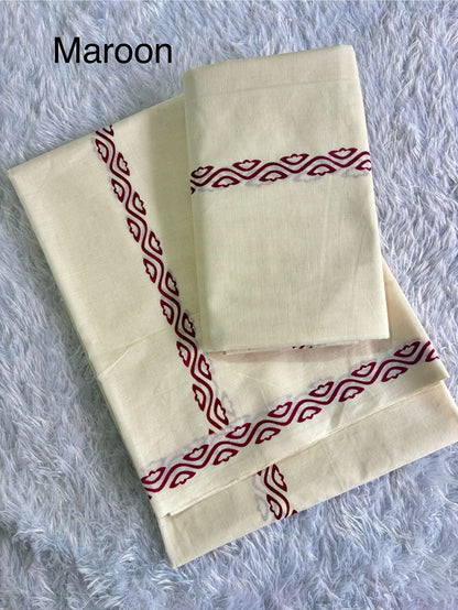 Flowers Waves Print Set Mundu – Premium Quality