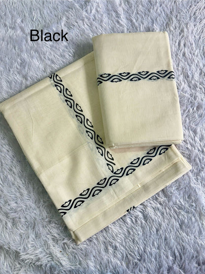 Flowers Waves Print Set Mundu – Premium Quality