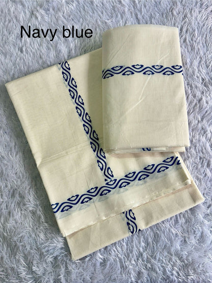 Flowers Waves Print Set Mundu – Premium Quality