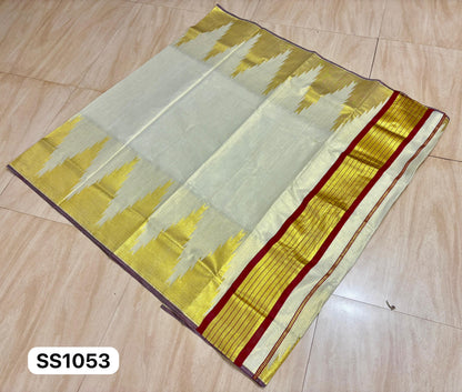 Handloom Replica Double Side Temple Border Golden Tissue Saree
