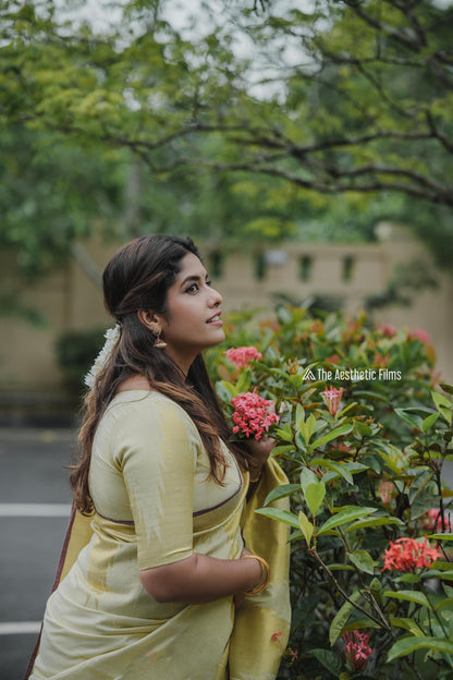 Handloom Replica Double Side Temple Border Golden Tissue Saree