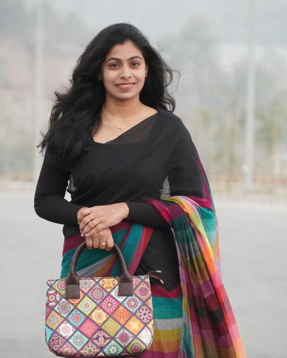 Black Rainbow Mul Mul Saree – Premium Quality