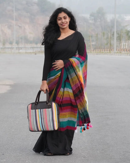 Black Rainbow Mul Mul Saree – Premium Quality