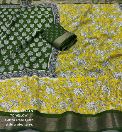 Fancy Ajrakh Style Printed Saree - Premium Quality