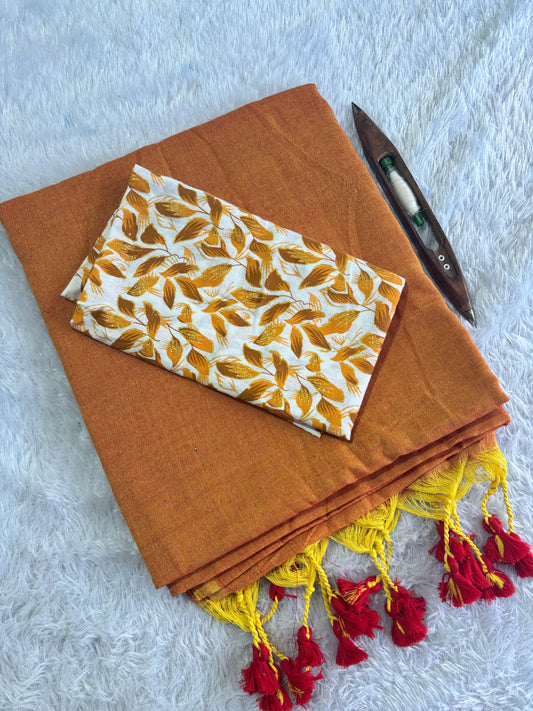 Khadi Cotton Saree with Printed Blouse – Premium Quality
