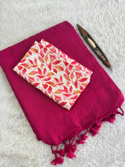 Khadi Cotton Saree with Printed Blouse – Premium Quality