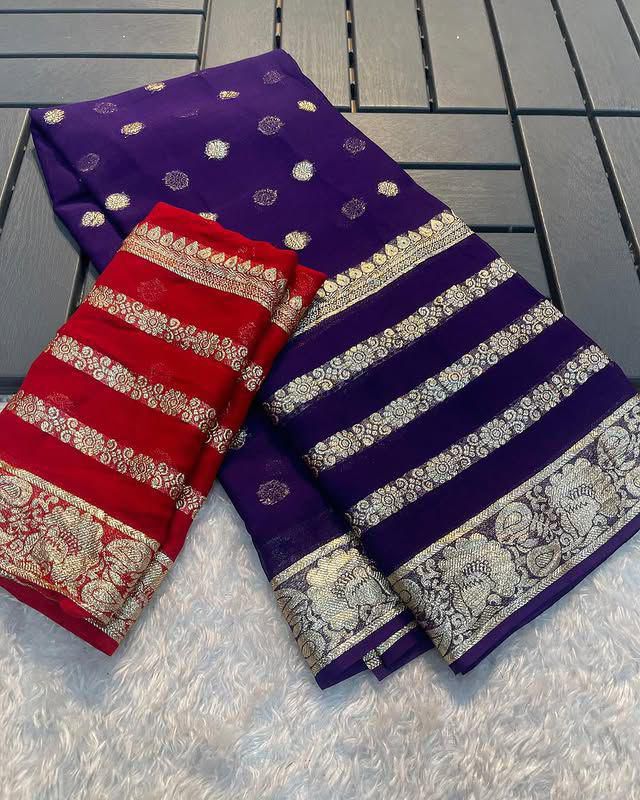 Viscose Georgette Saree With Contrast Blouse