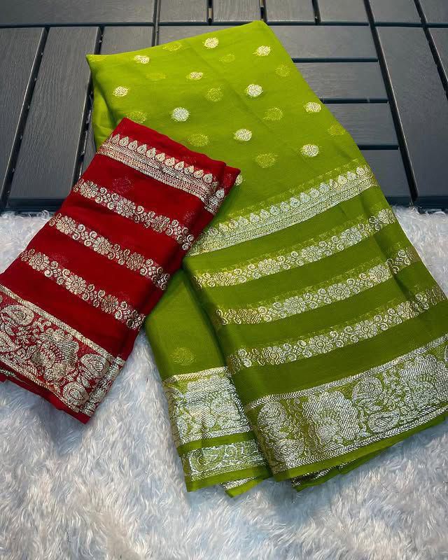 Viscose Georgette Saree With Contrast Blouse