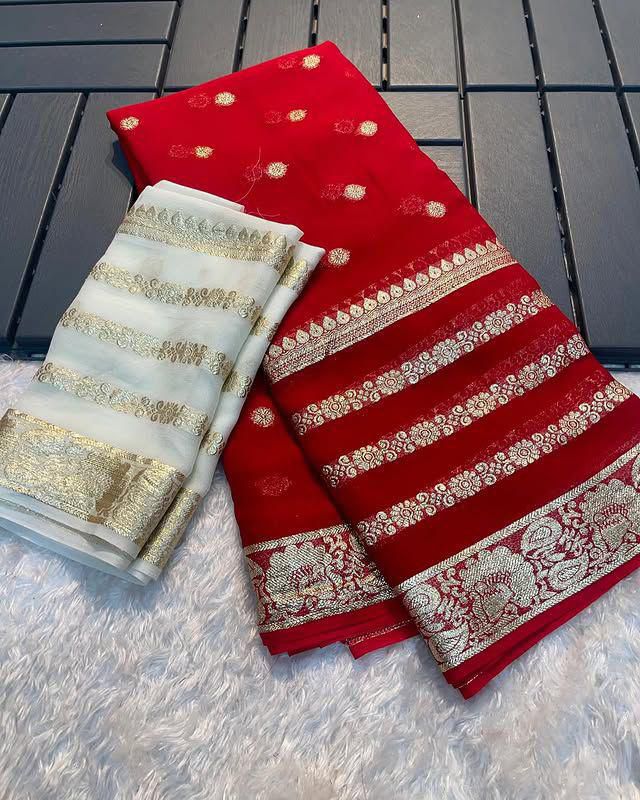 Viscose Georgette Saree With Contrast Blouse