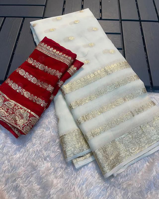 Viscose Georgette Saree With Contrast Blouse