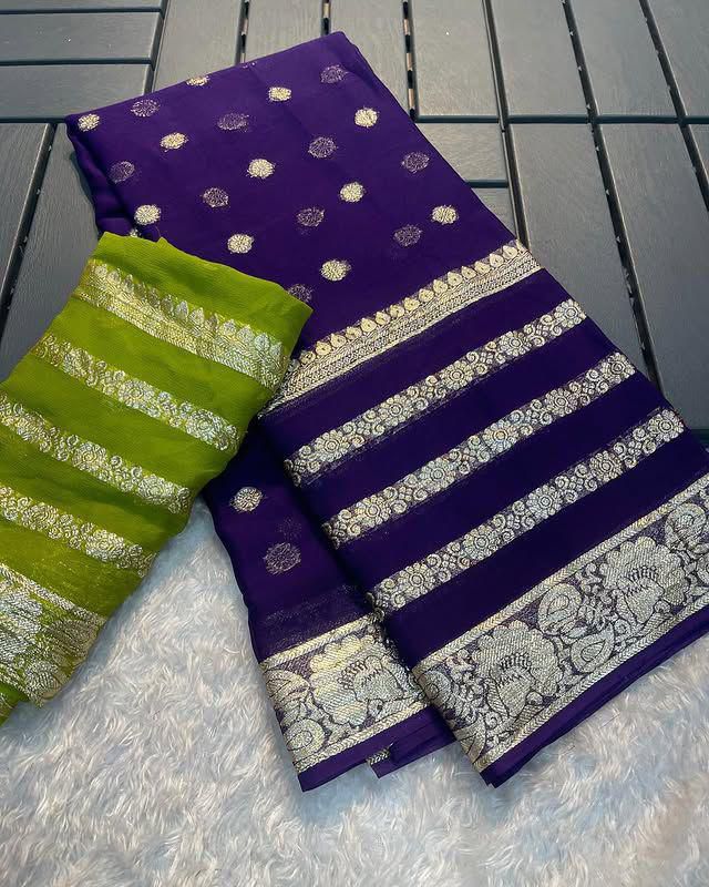 Viscose Georgette Saree With Contrast Blouse