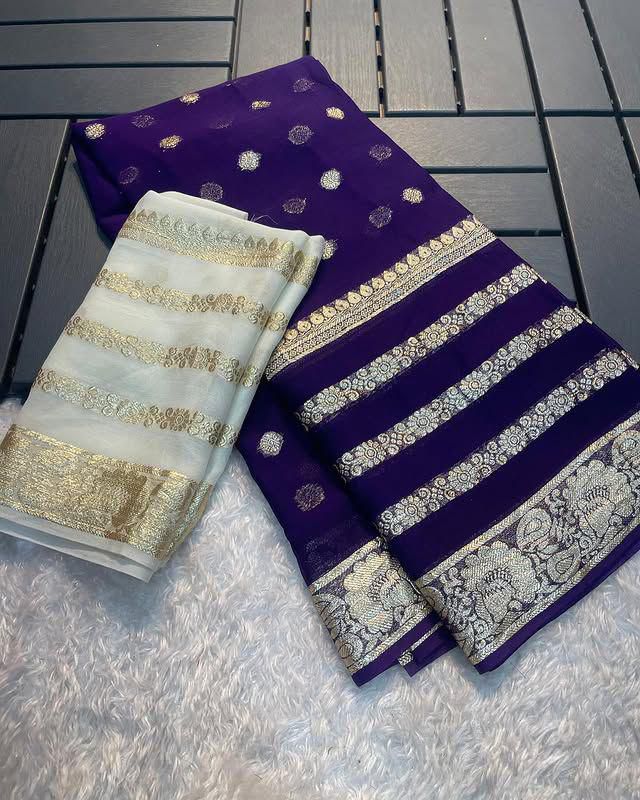 Viscose Georgette Saree With Contrast Blouse