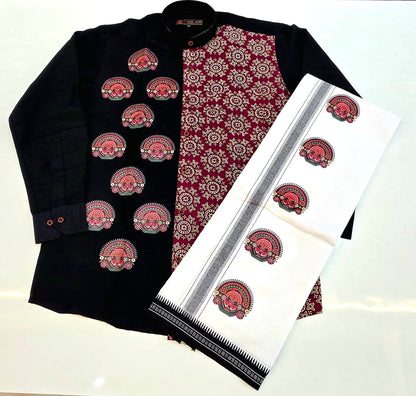 Ajrakh Kerala Onam Special Set Mundu & Shirts