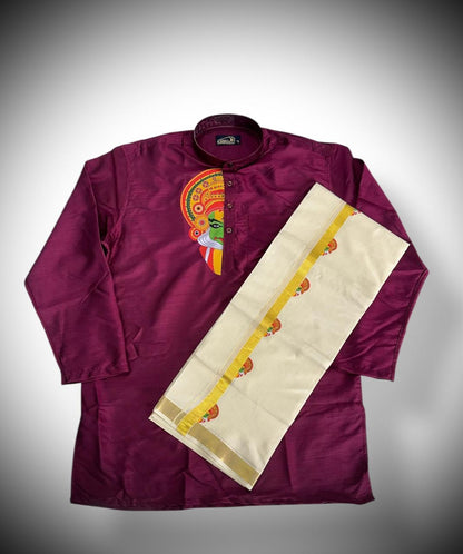 Ajrakh Kerala Onam Special Set Mundu & Shirts