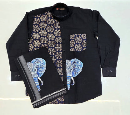 Ajrakh Kerala Onam Special Set Mundu & Shirts