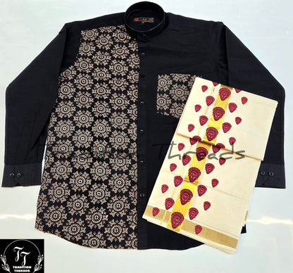 Ajrakh Kerala Onam Special Set Mundu & Shirts