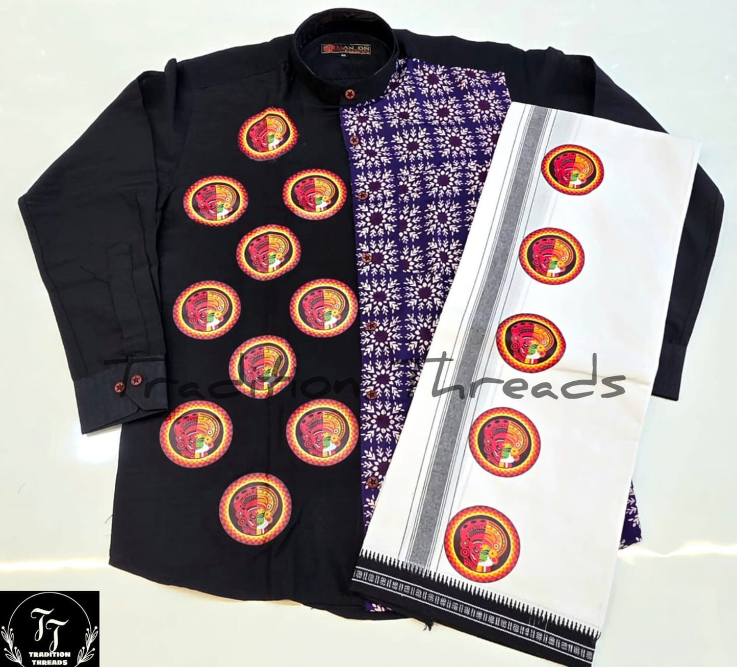 Ajrakh Kerala Onam Special Set Mundu & Shirts