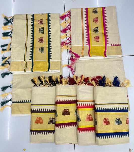 Kerala Kuthampully GOLD TISSUE Set Saree Original with Running Blouse