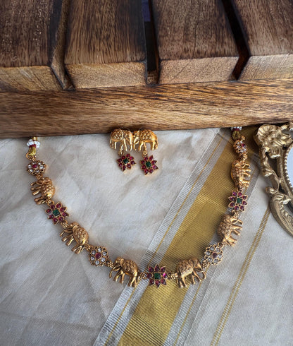 Elephant with Flowers Necklace - High Quality