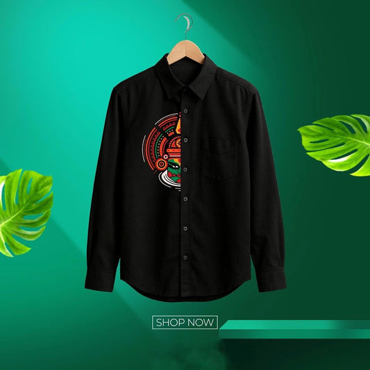 Onam Special Kathakali Print Cotton Shirt – Black | Premium Quality