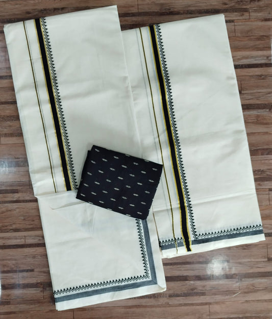Comma Print Set Mundu With Blouse | Onam Special