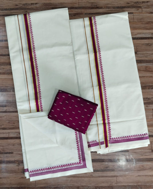 Comma Print Set Mundu With Blouse | Onam Special
