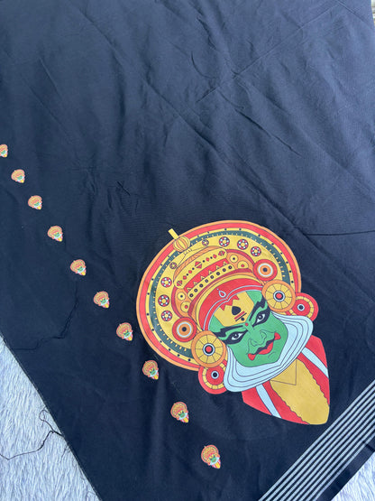 Black Big Theyam & Kathakali Print Single Dhothi