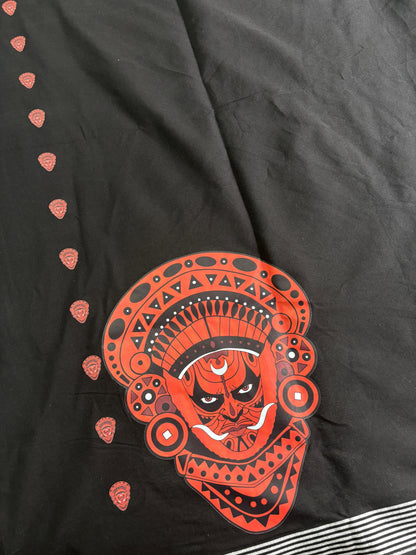 Black Big Theyam & Kathakali Print Single Dhothi