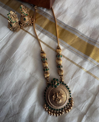 Lakshmi Necklace Set with Green Stones – Premium Quality