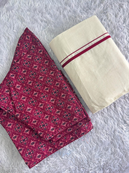 Puliyilakara Set Mundu with Readymade Blouse