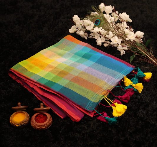 Exclusive Multi-Colour Mul Cotton Rainbow Saree – Summer Collection