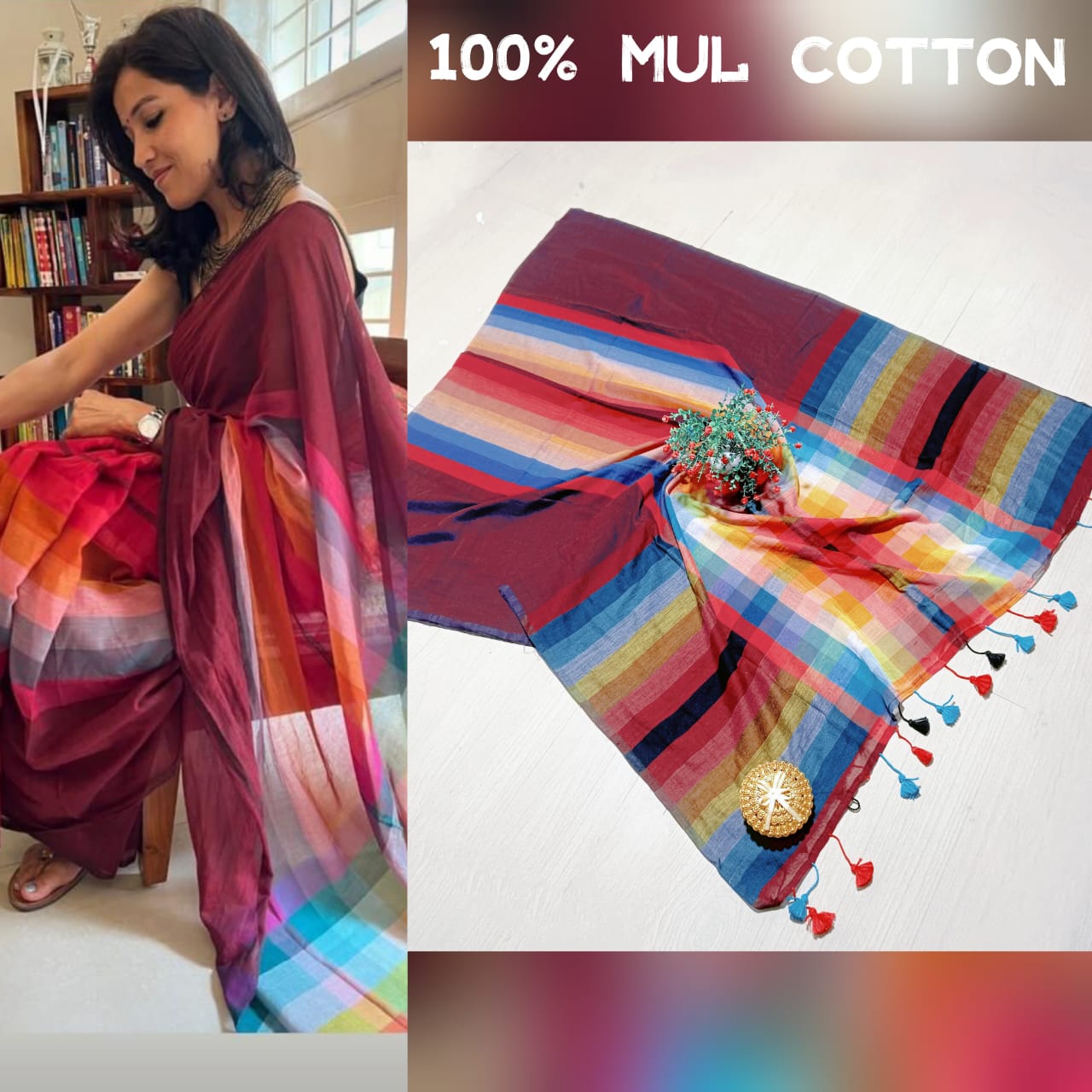 Exclusive Multi-Colour Mul Cotton Rainbow Saree – Summer Collection