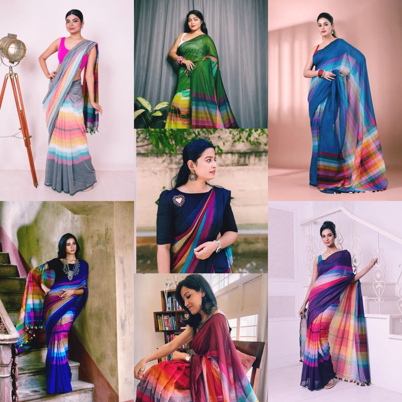 Exclusive Multi-Colour Mul Cotton Rainbow Saree – Summer Collection