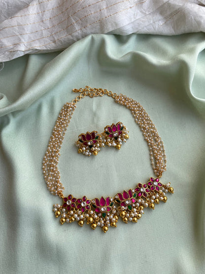 Pearl Choker With Lotus Necklace | Original Premium Quality
