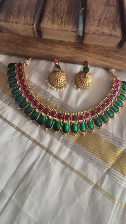 Green Kovai Palakka Necklace Set | Premium Quality