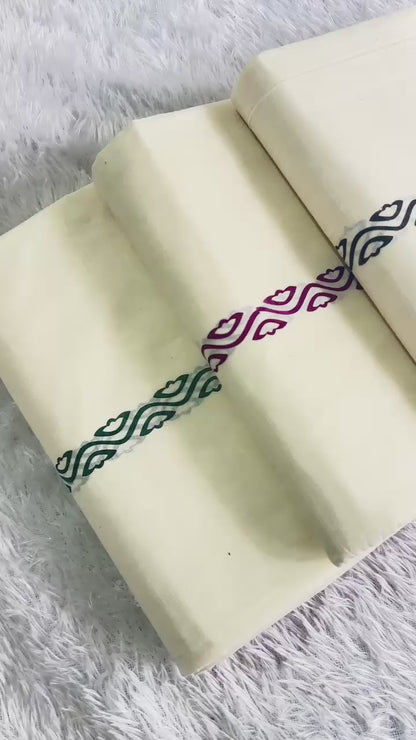 Flowers Waves Print Set Mundu – Premium Quality