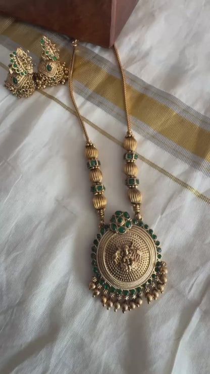Lakshmi Necklace Set with Green Stones – Premium Quality