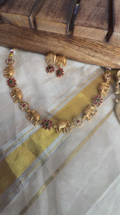 Elephant with Flowers Necklace - High Quality