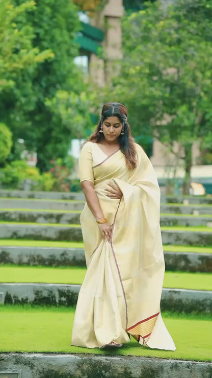 Handloom Replica Double Side Temple Border Golden Tissue Saree