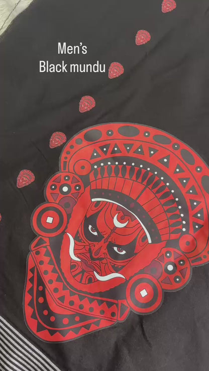 Black Big Theyam & Kathakali Print Single Dhothi